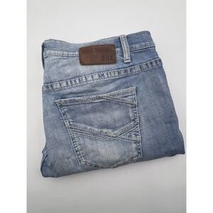 BKE Buckle Nolan‎ Straight Leg Jeans Mens 36x28 Light Wash Whiskered Distressed